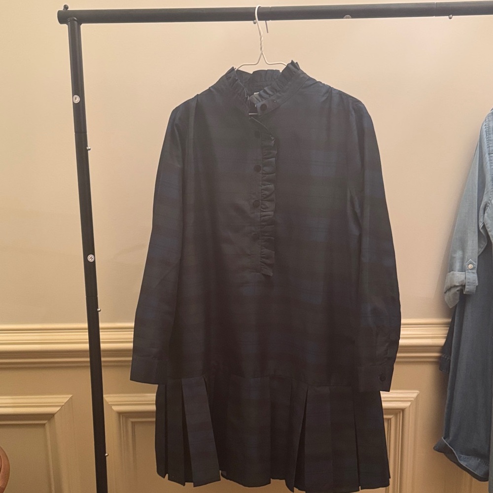 Navy Plaid Ruffle Collar Dress